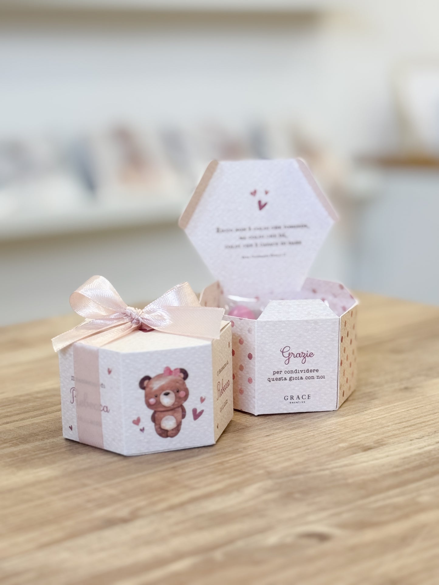 Scatolina Esagonale Teddy Rosa