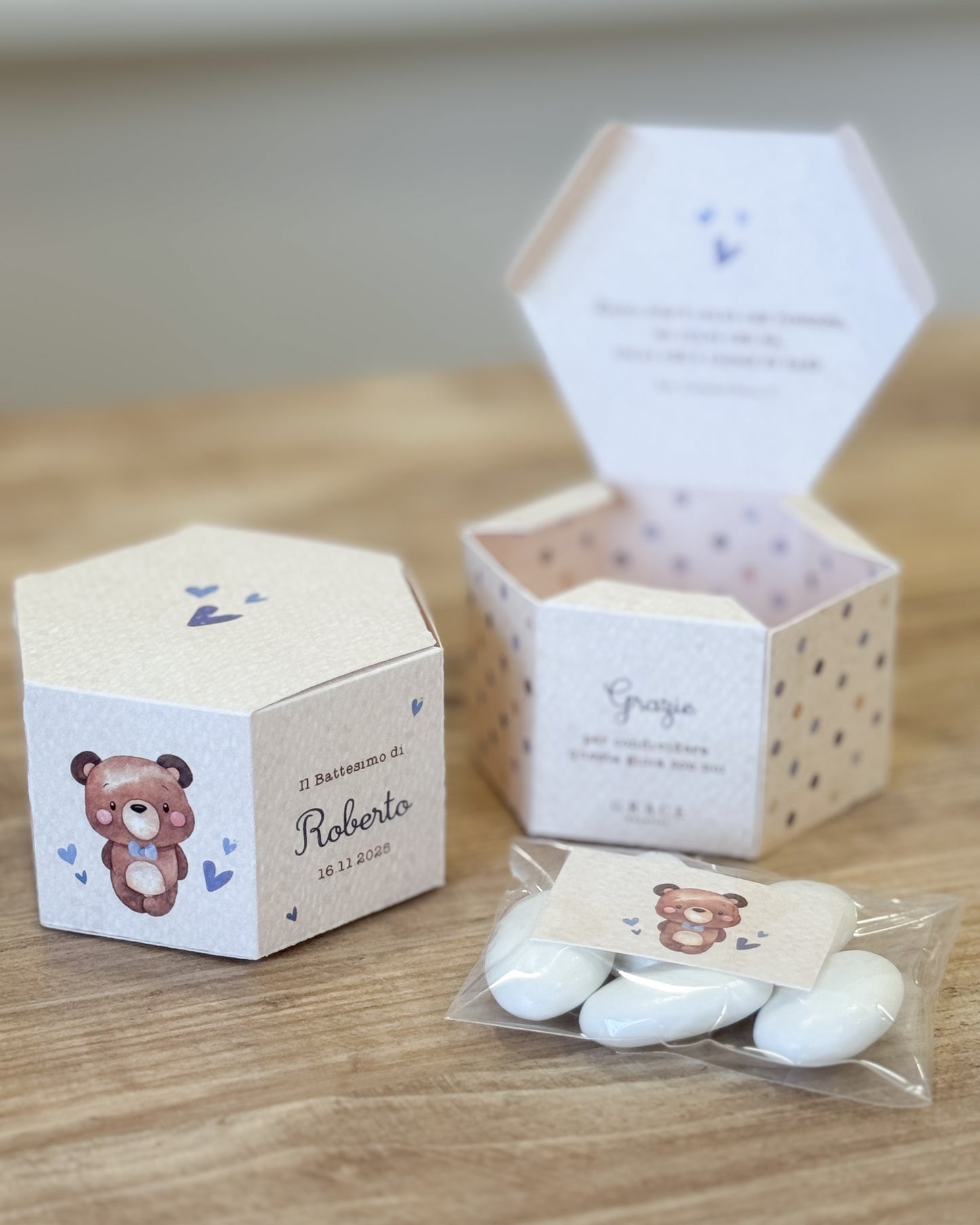 Scatolina Esagonale Teddy Blue