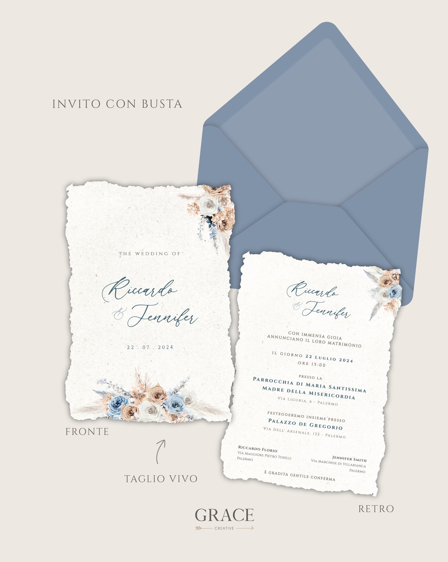 Invito con Busta | Natural Blue Wedding Boho