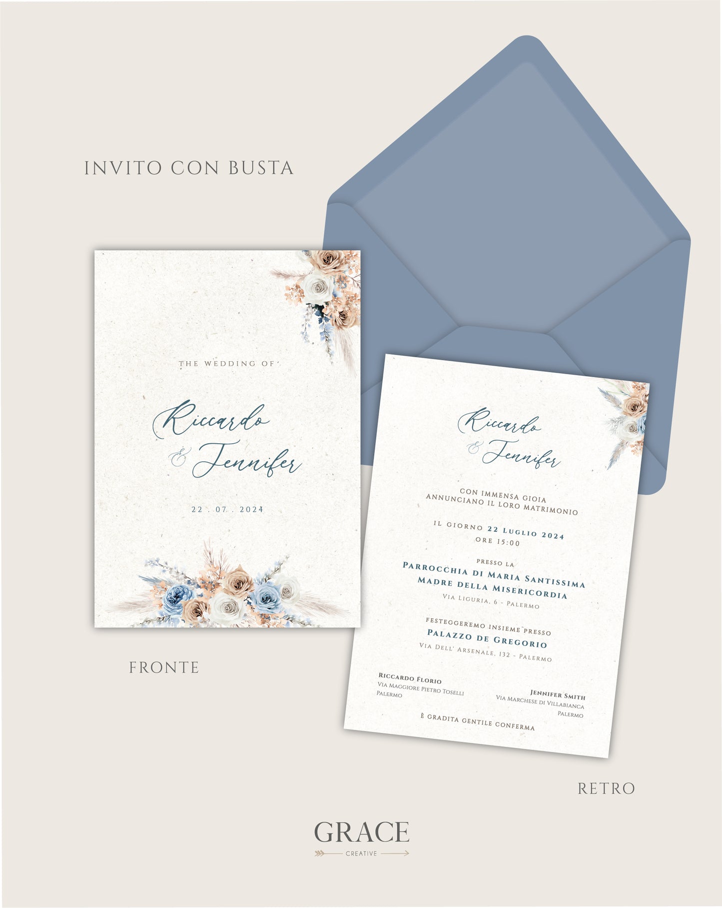 Invito con Busta | Natural Blue Wedding Boho