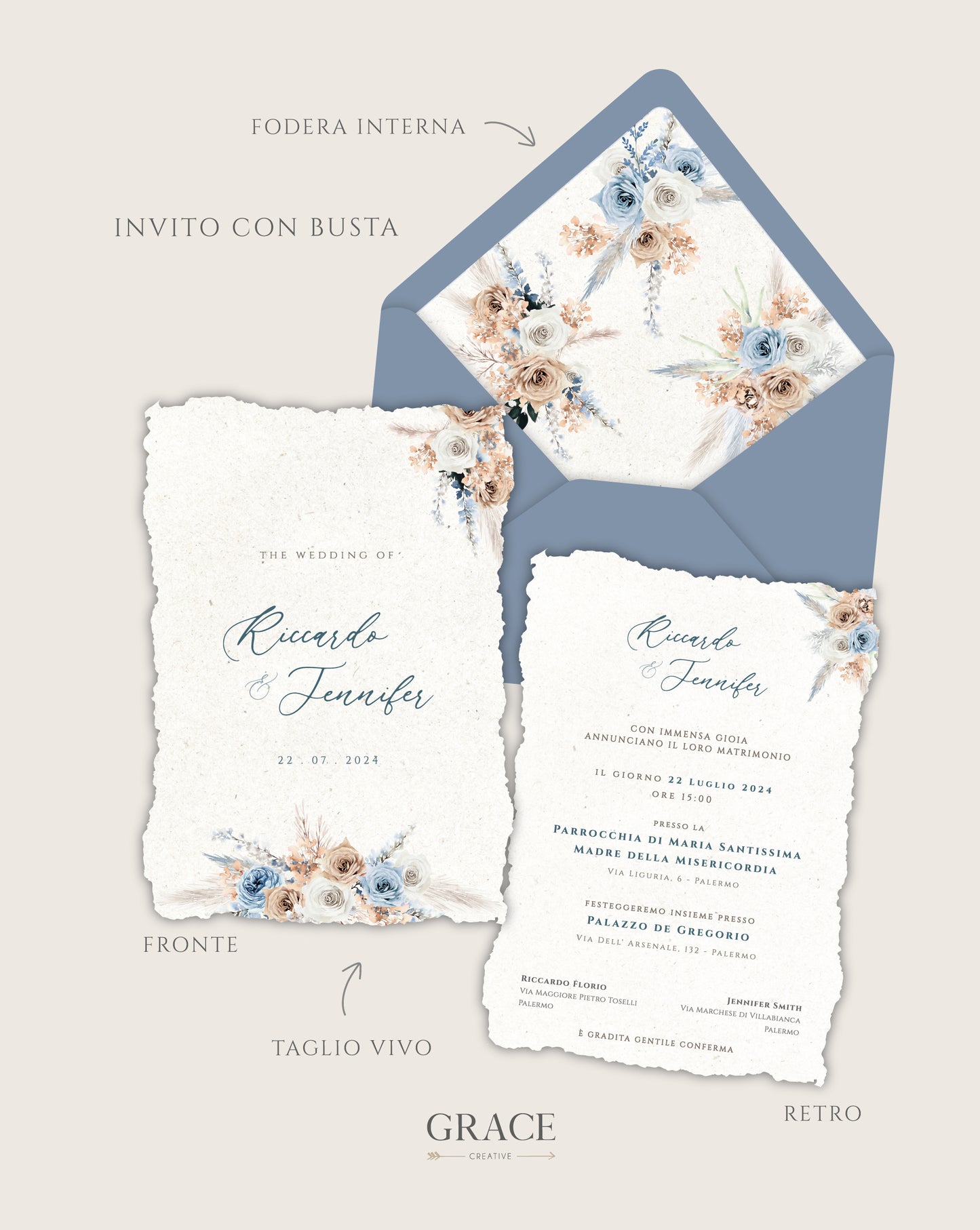 Invito con Busta | Natural Blue Wedding Boho