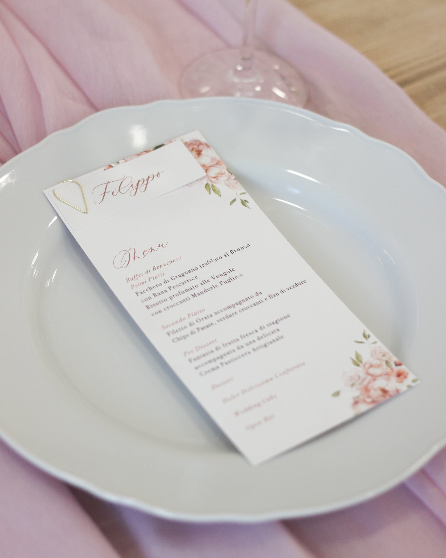 Menù Dusty Rose con nome ospite