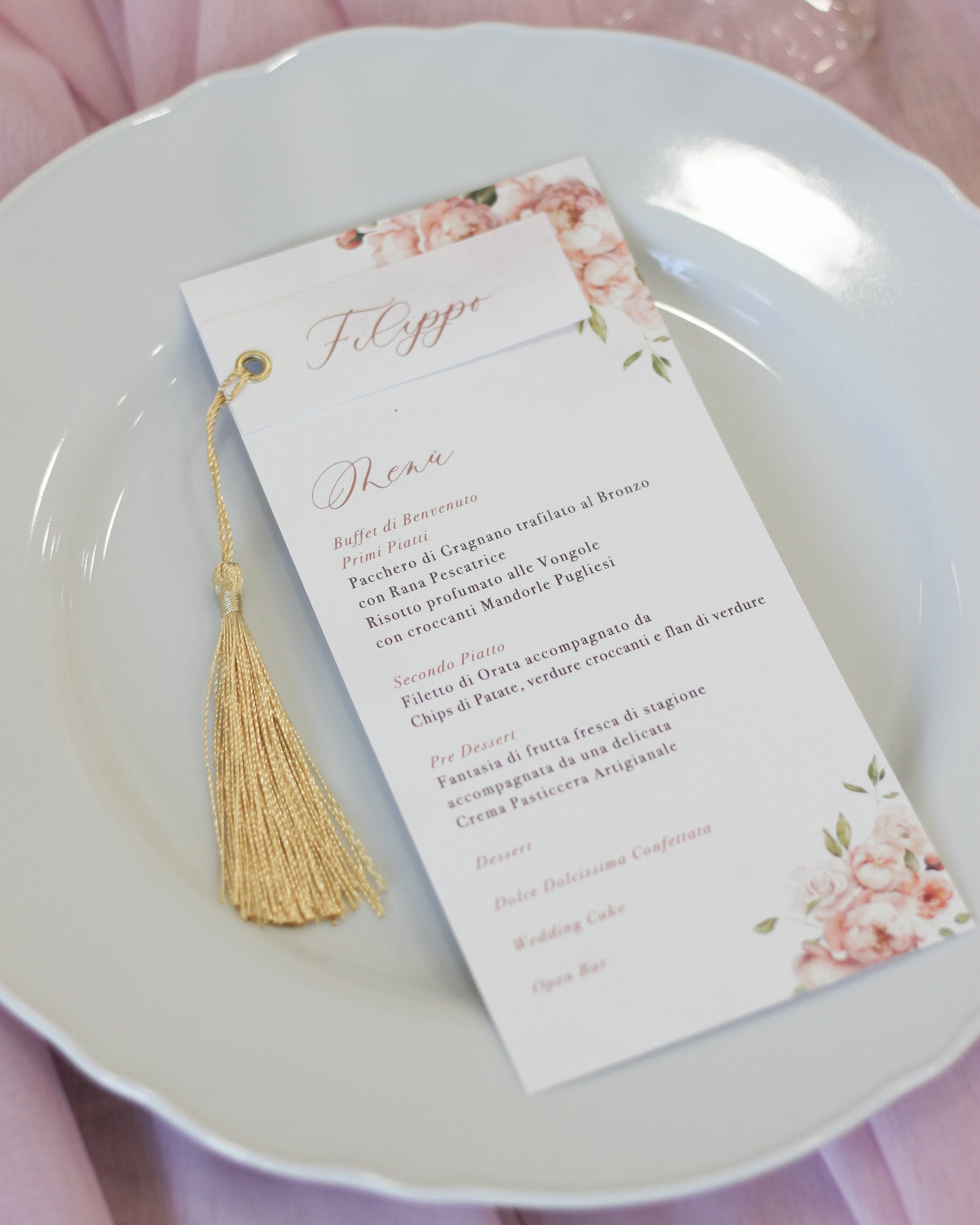 Menù Dusty Rose con nome ospite
