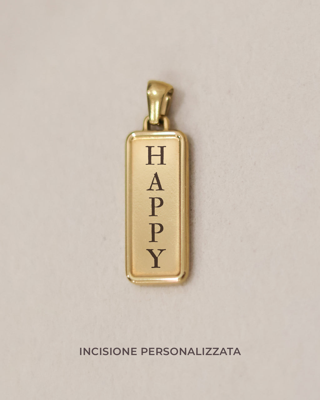 Ciondolo Etichetta Rettangolare Happy