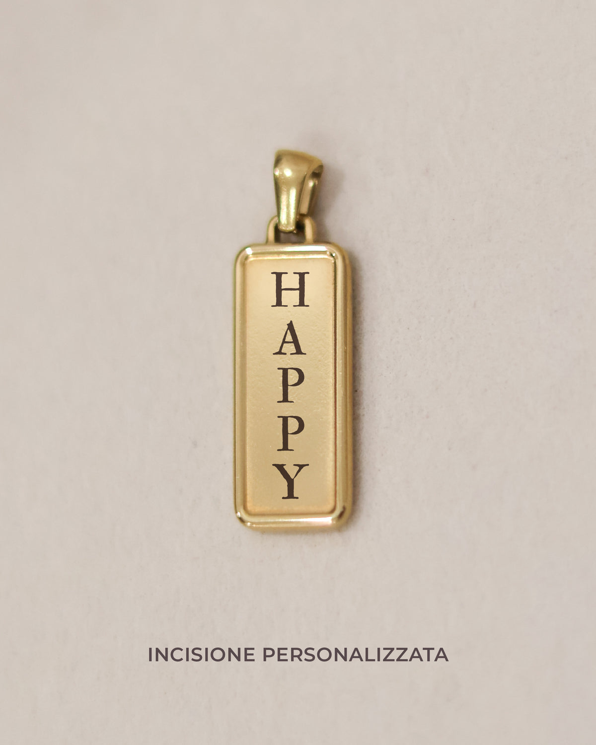 Ciondolo Etichetta Rettangolare Happy