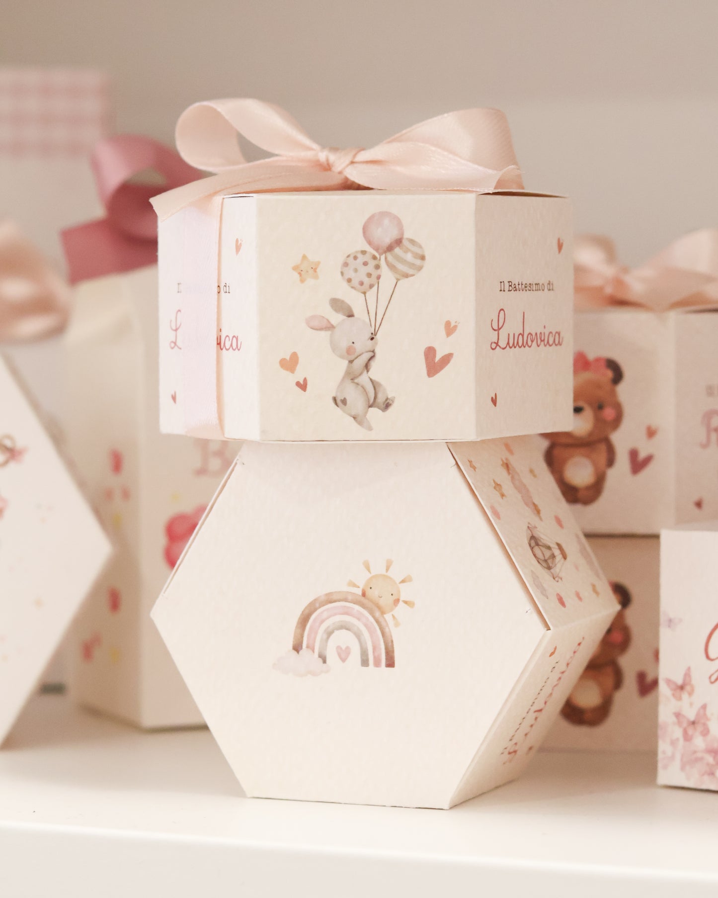 Scatolina Esagonale Coniglietta palloncini