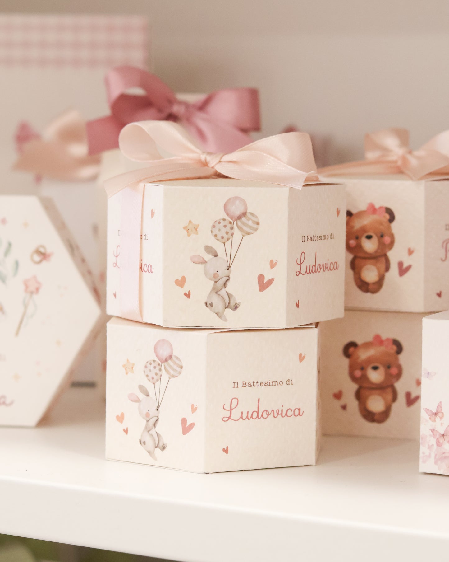 Scatolina Esagonale Coniglietta palloncini