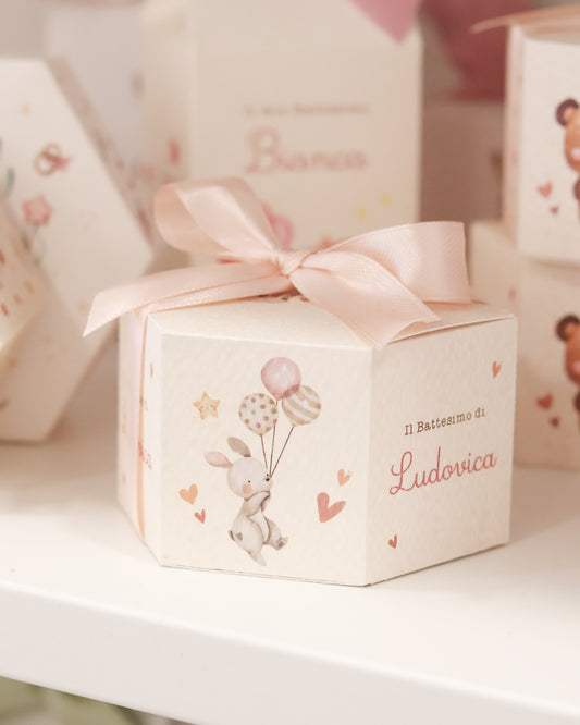 Scatolina Esagonale Coniglietta palloncini