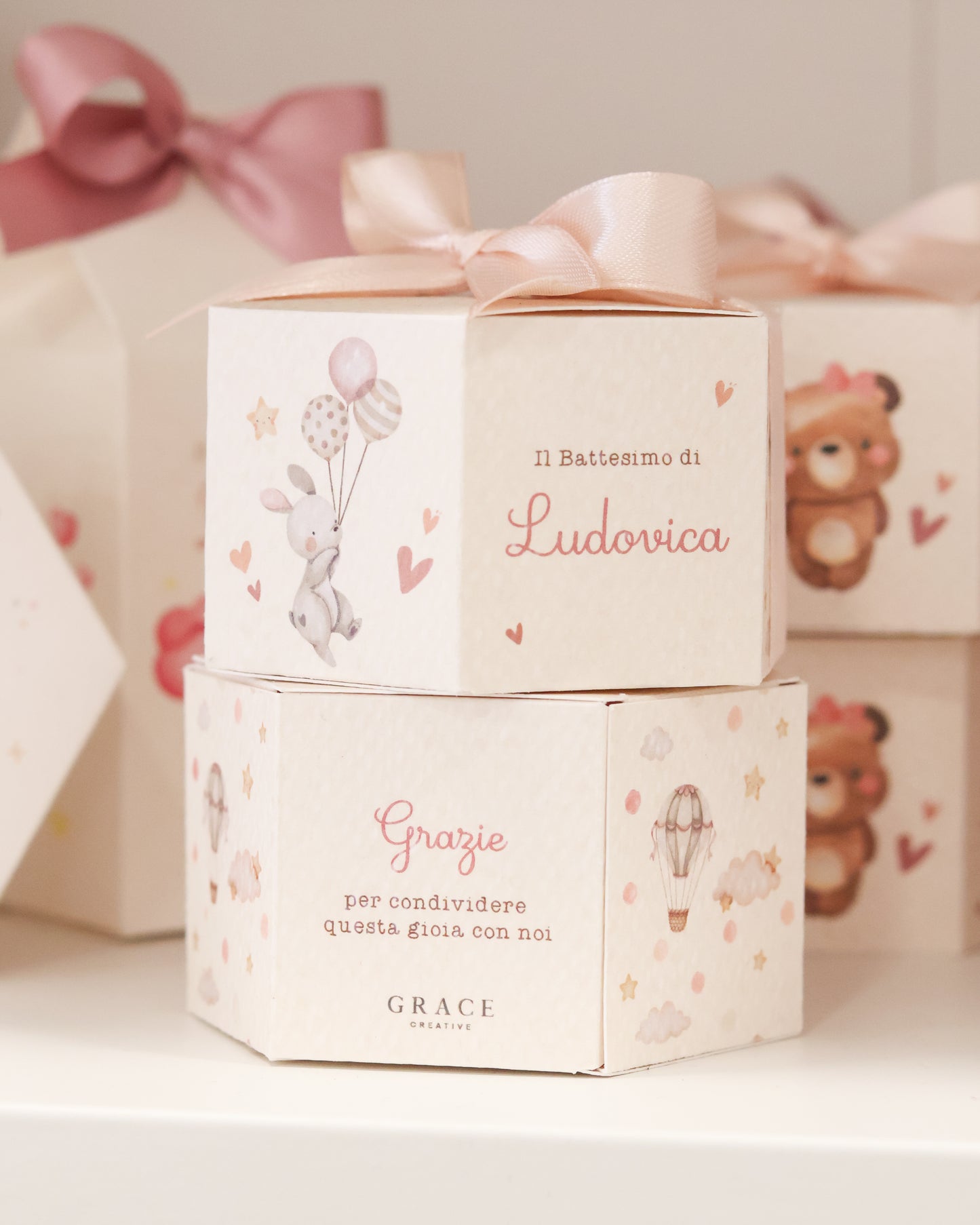 Scatolina Esagonale Coniglietta palloncini