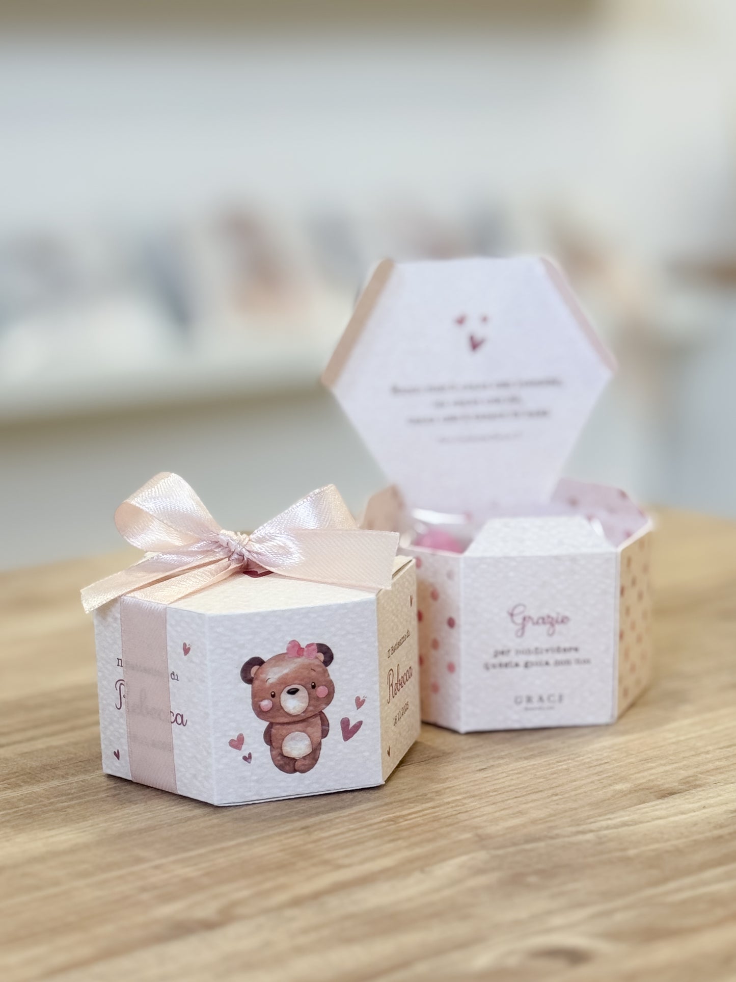 Scatolina Esagonale Teddy Rosa