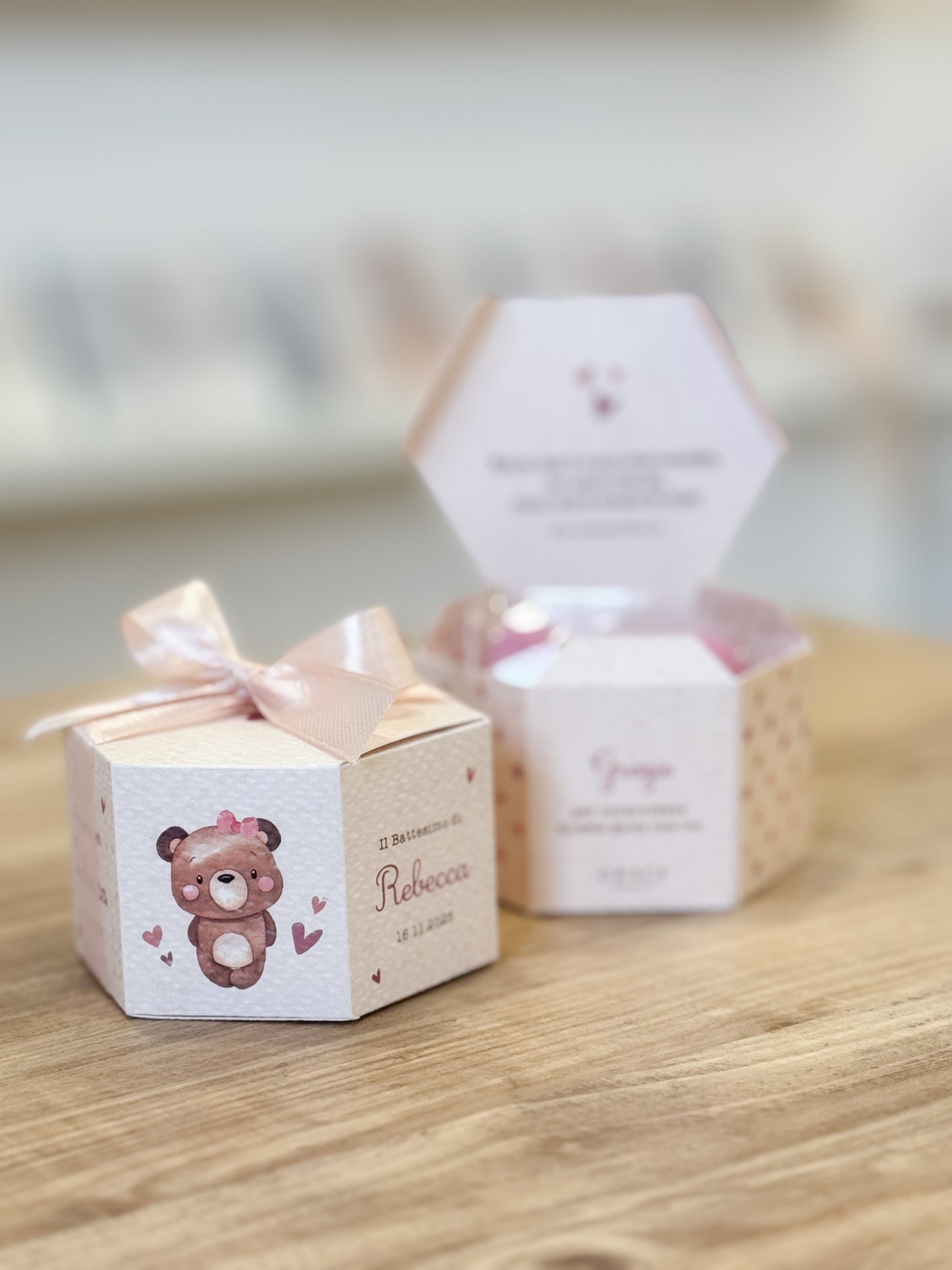 Scatolina Esagonale Teddy Rosa