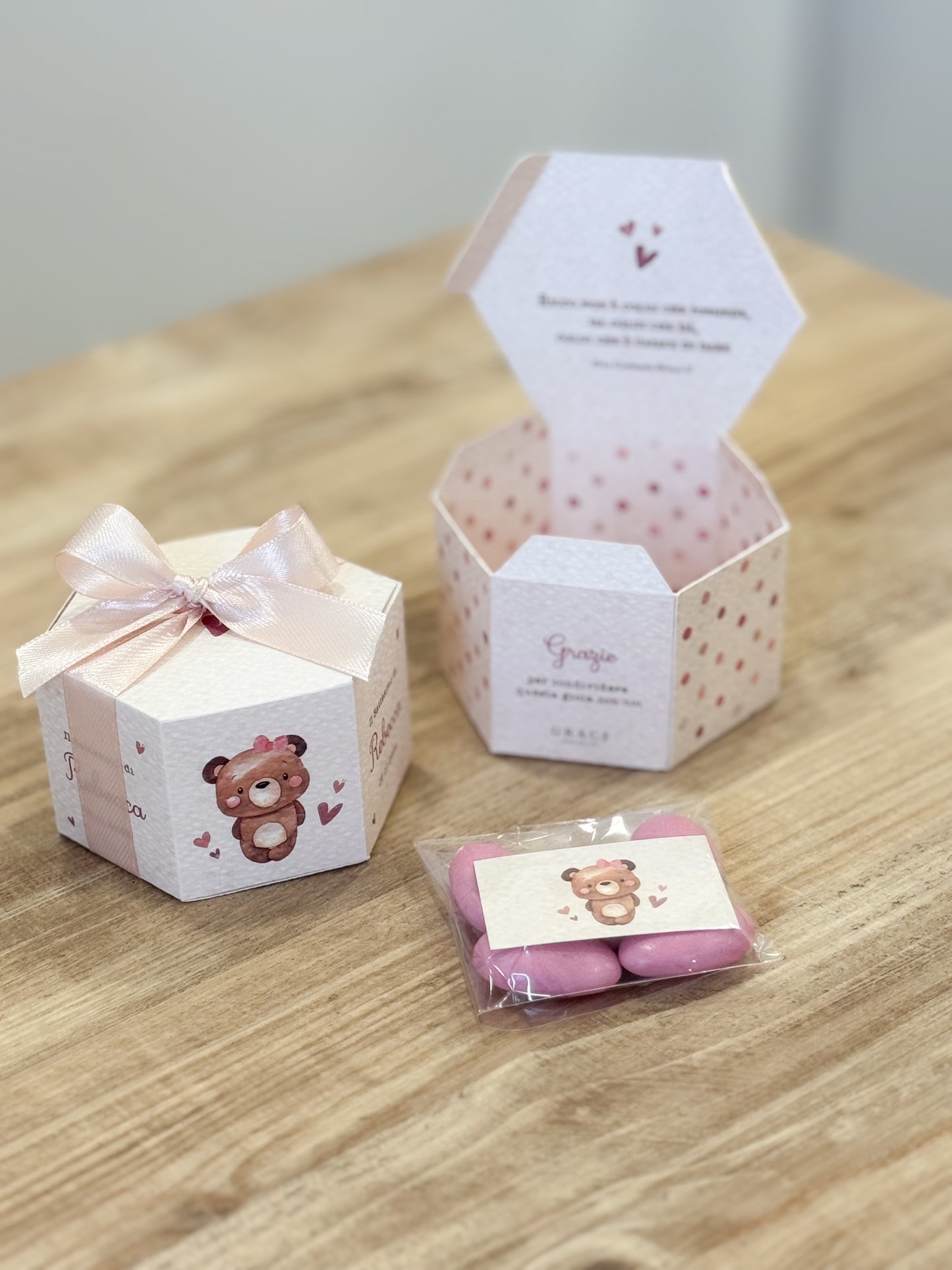 Scatolina Esagonale Teddy Rosa