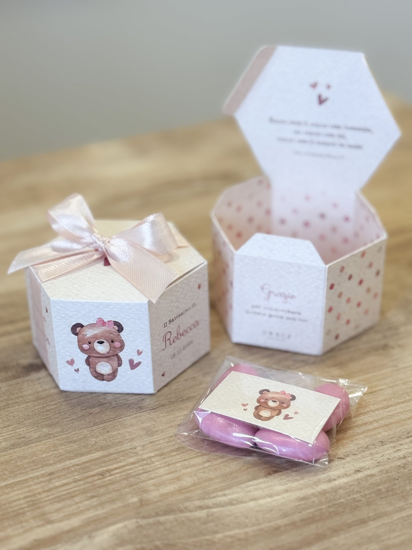 Scatolina Esagonale Teddy Rosa