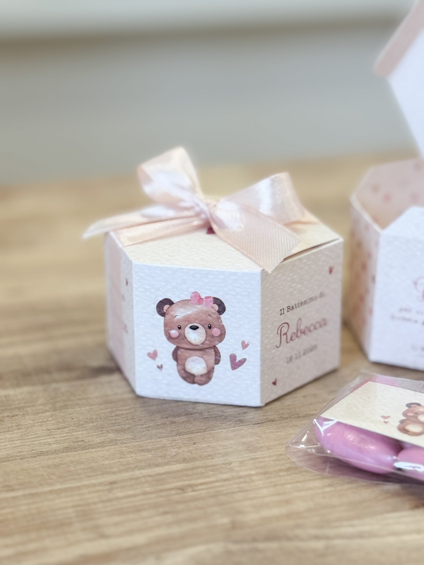 Scatolina Esagonale Teddy Rosa