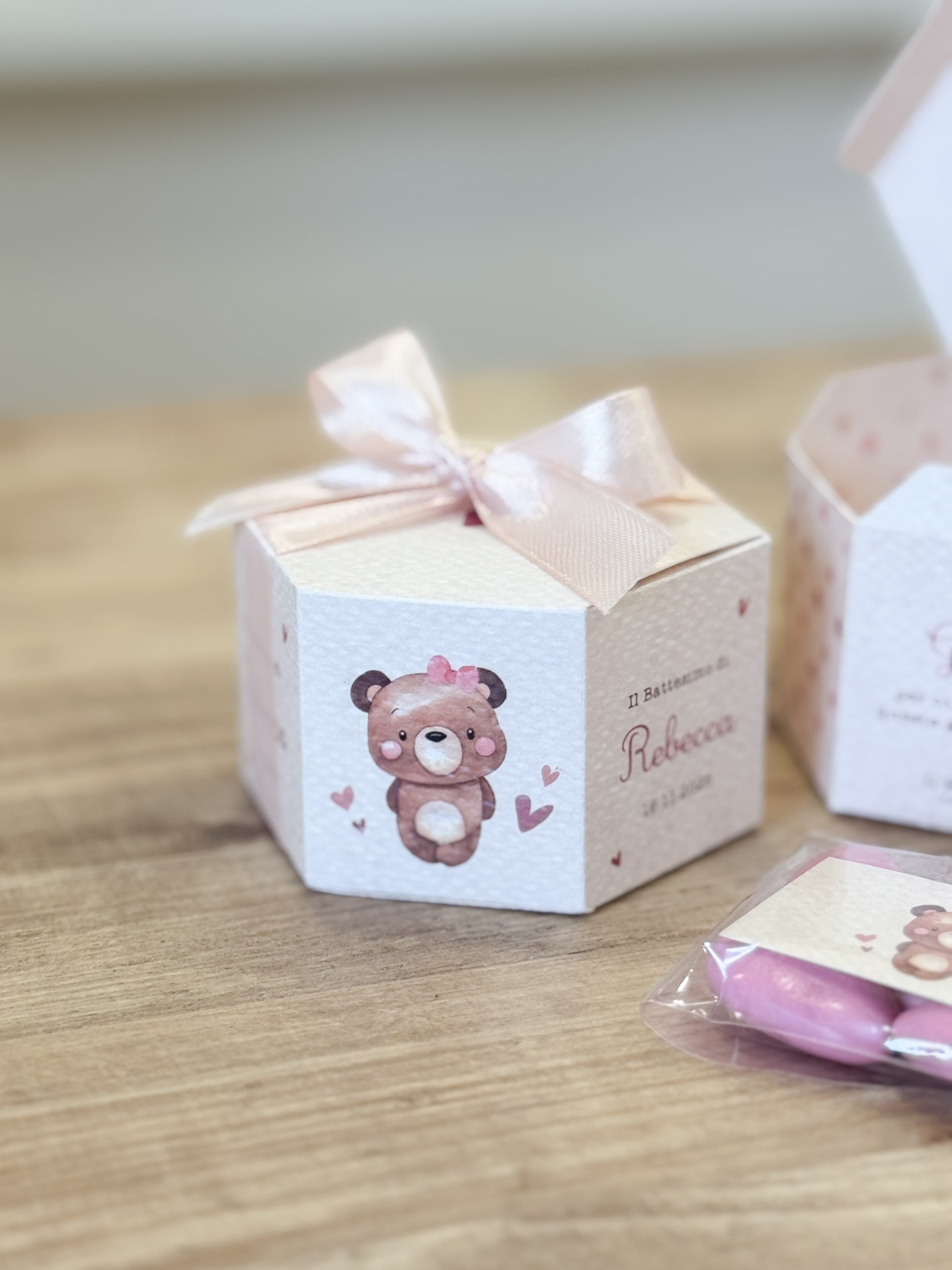 Scatolina Esagonale Teddy Rosa