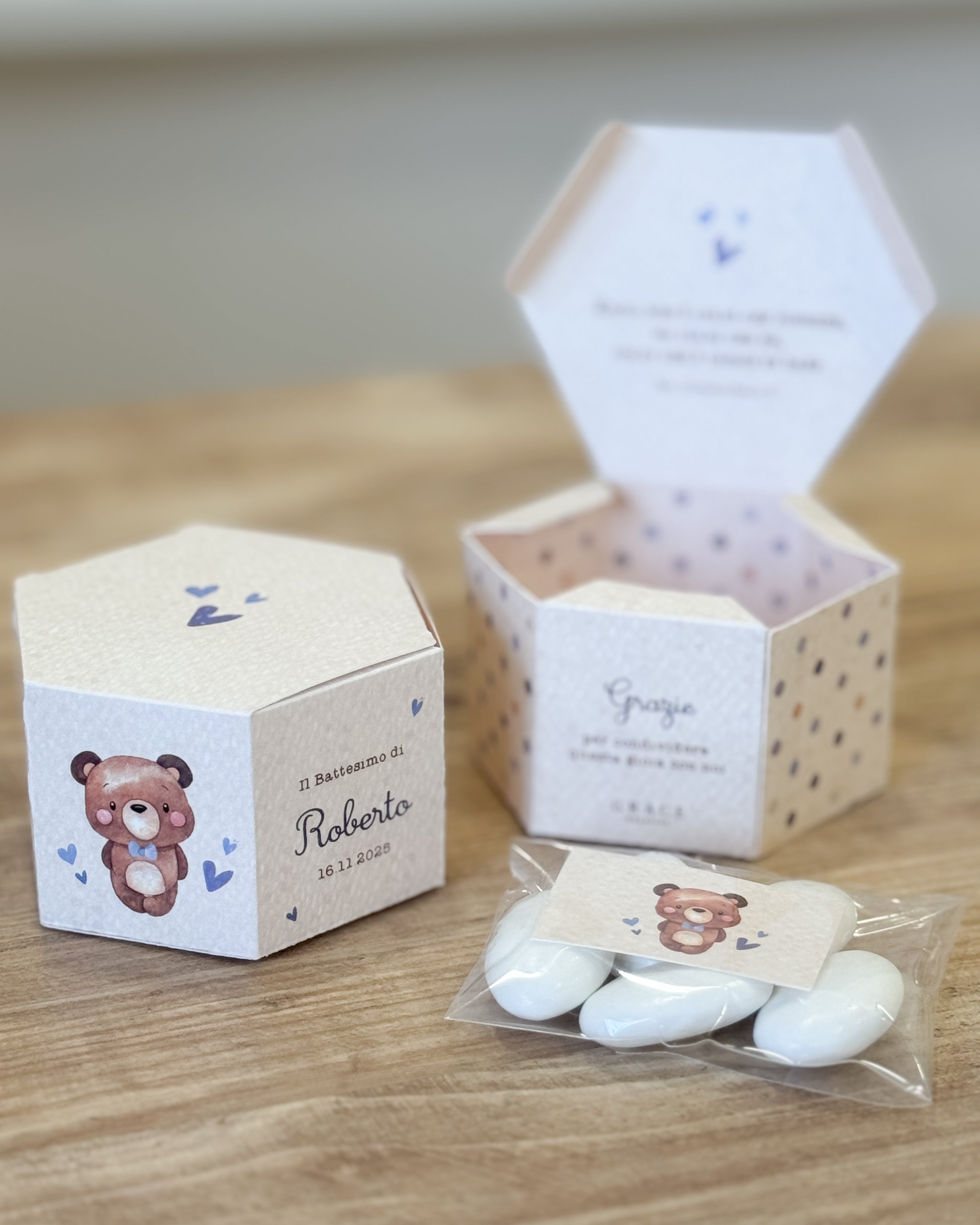 Scatolina Esagonale Teddy Blue