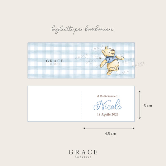 Biglietti Bomboniera Winnie the Pooh Azzurro
