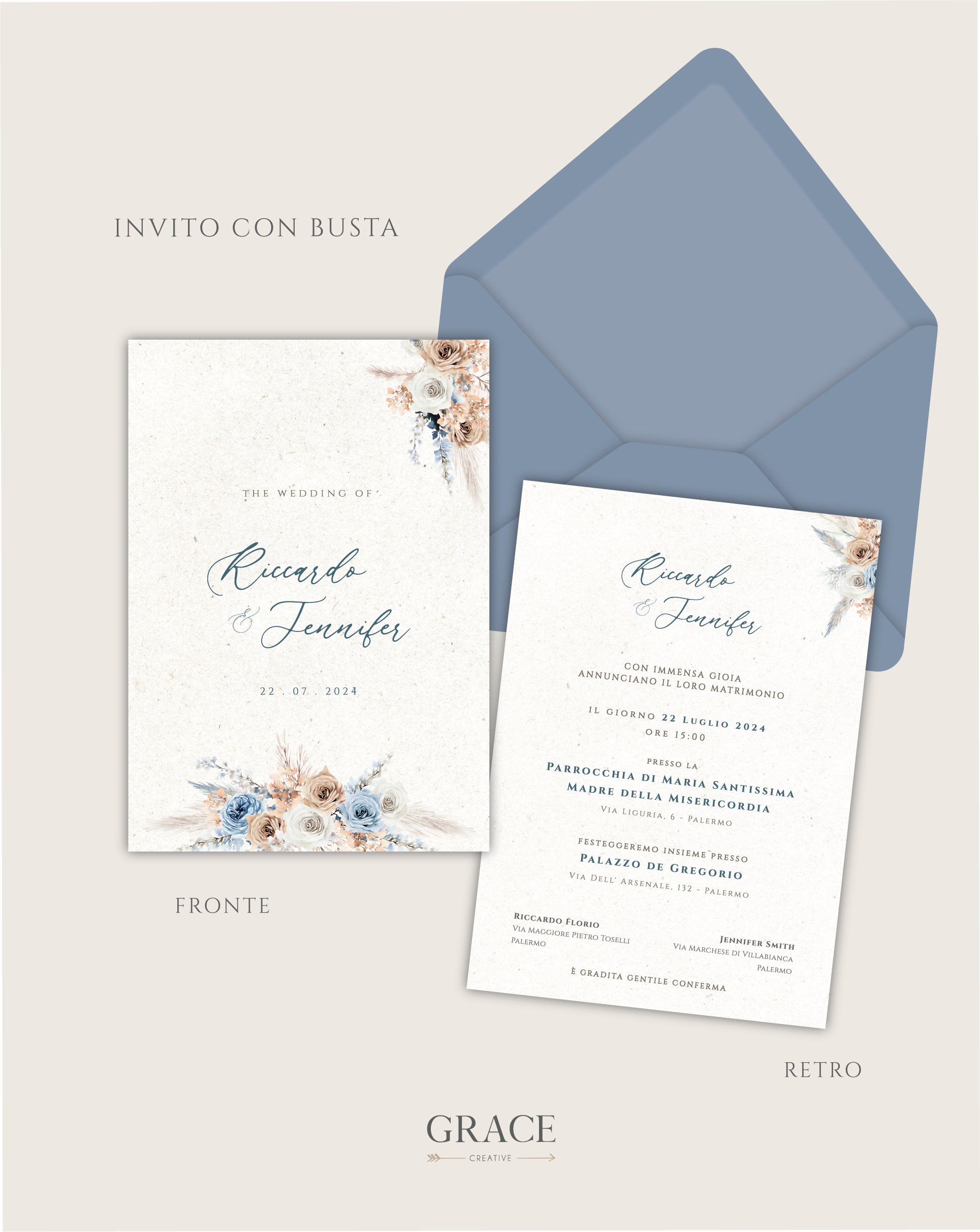 Invito con Busta | Natural Blue Wedding Boho